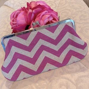 Pink & Gray Herringbone Clutch